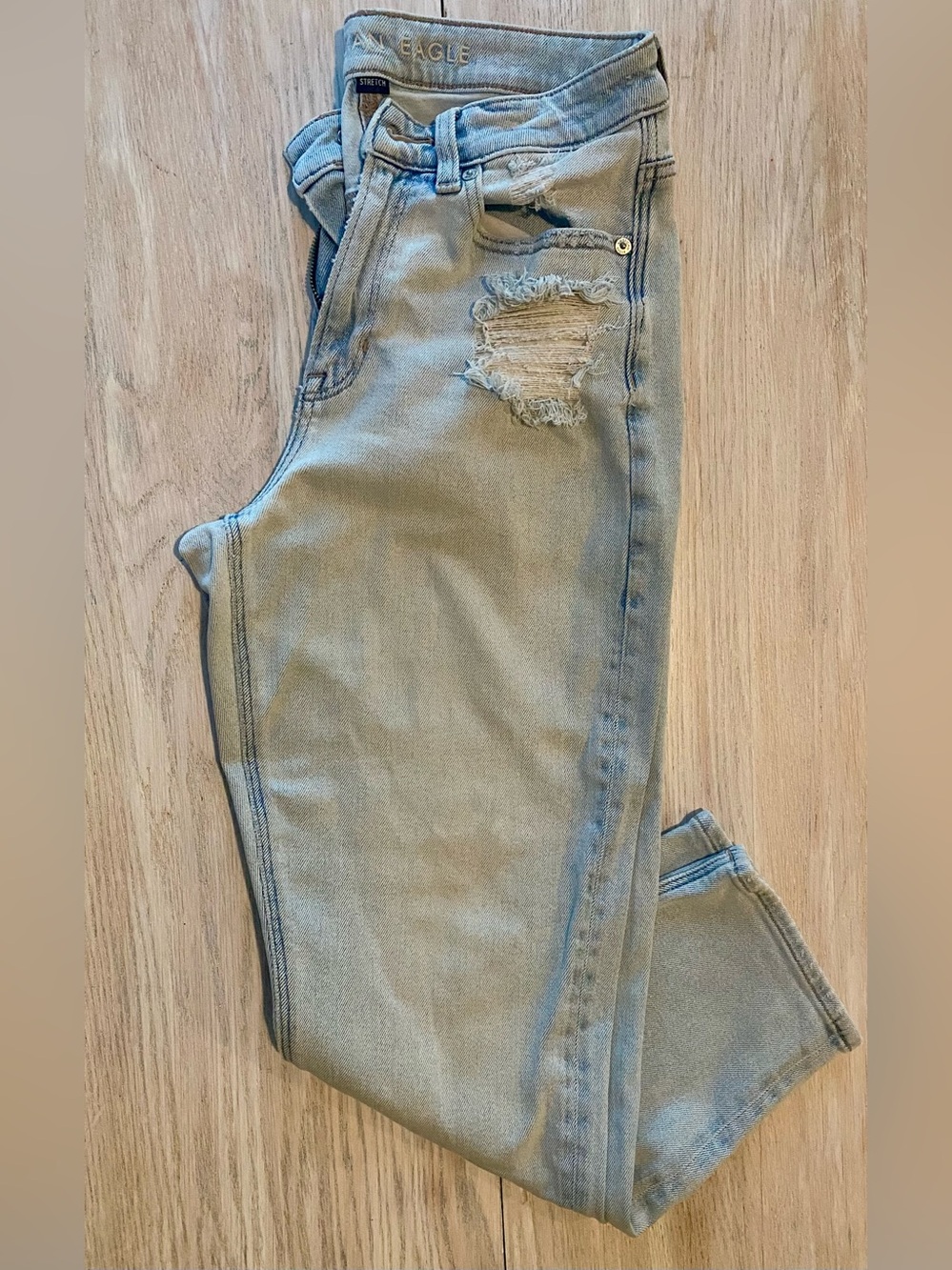 American Eagle Outfitters Light Blue Straight Leg Distressed Jeans